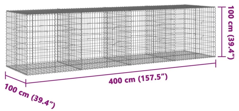 Cesto gabião com cobertura 400x100x100 cm ferro galvanizado