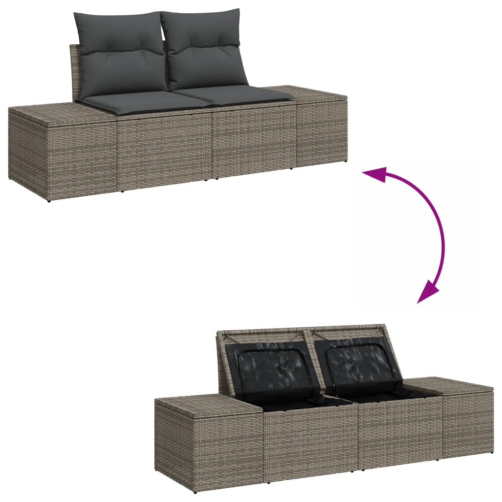 Conjunto de Sofá de Jardim de 6 Peças com Almofadas Cinza em Rattan Si