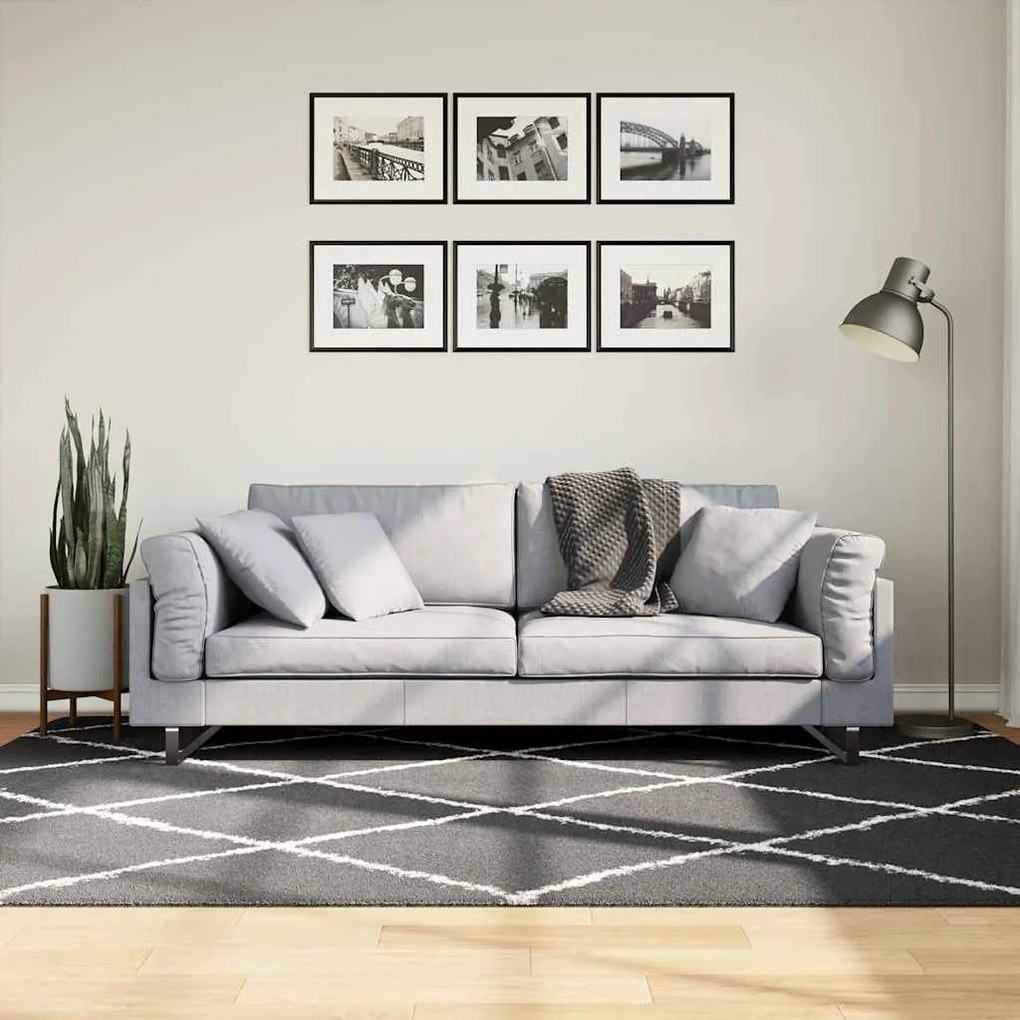 Tapete shaggy de pelo alto PAMPLONA 160x230 cm preto e creme