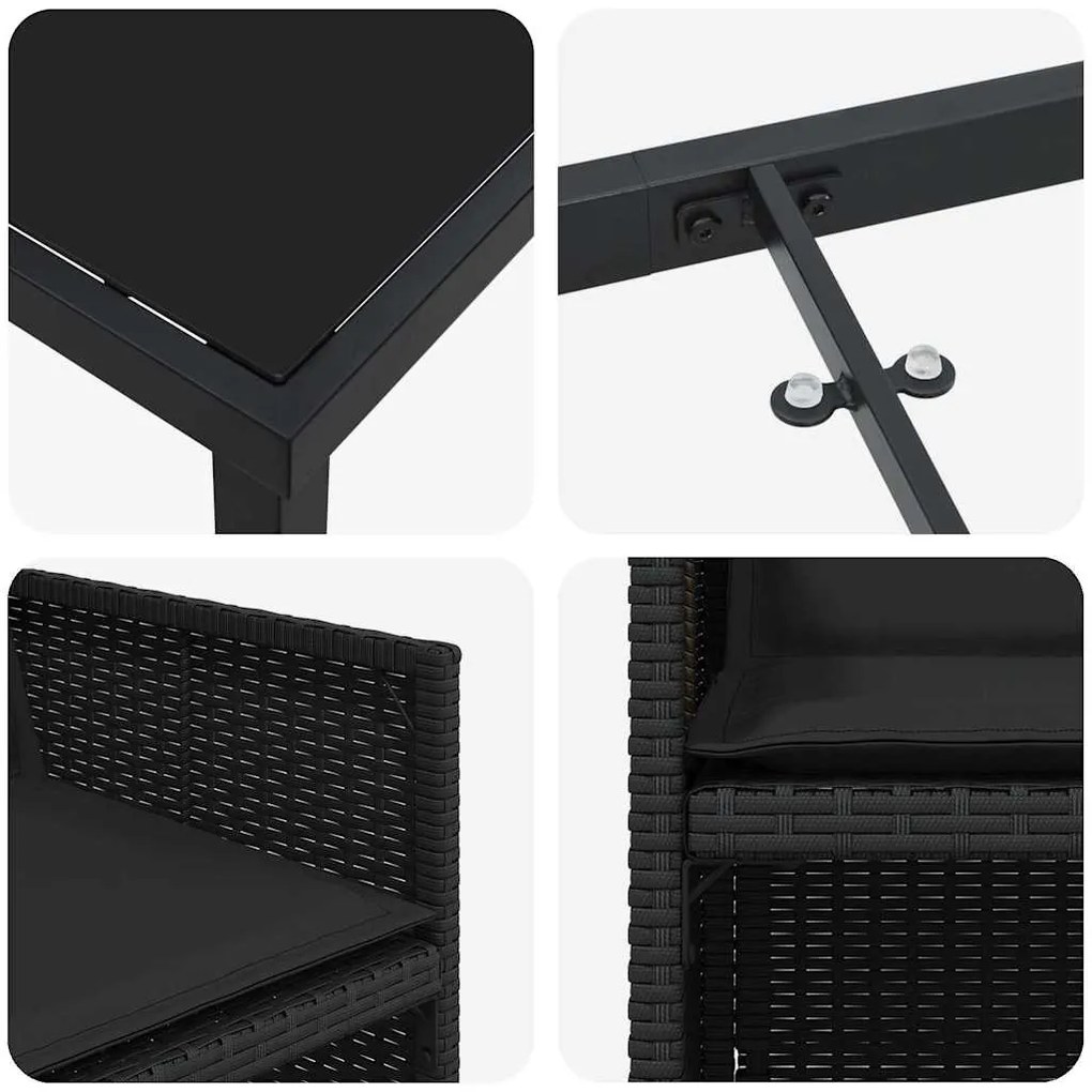 Conjunto de Jantar de Jardim com 5 Peças e Almofadas , Preto, Rattan,