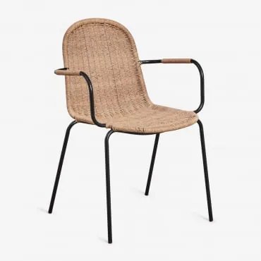 Pack De 4 Cadeiras De Jantar Empilháveis Com Braços Em Rattan Sintético Reiven Preto - Sklum