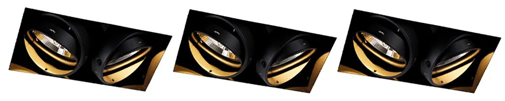 Conjunto de 3 focos embutidos pretos GU10 AR111 Trimless 2-luzes - Oneon Moderno