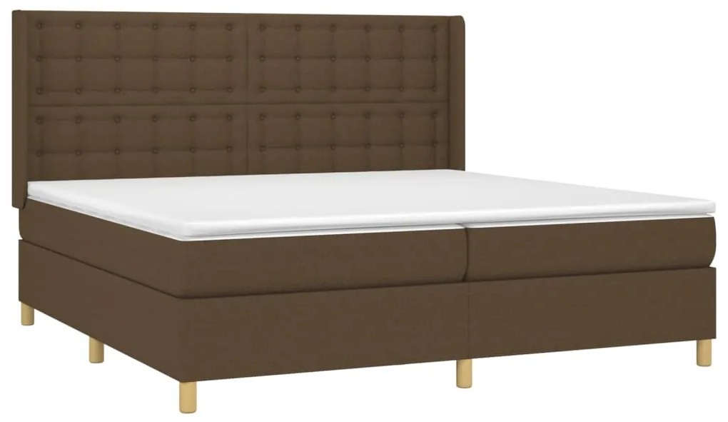 Cama box spring c/ colchão/LED 200x200cm tecido castanho-escuro