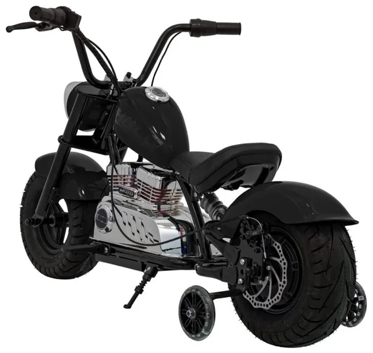 Mota elétrica infantil de 24V Chopper Warrior pneus pneumáticos e assento em pele sintética Preta