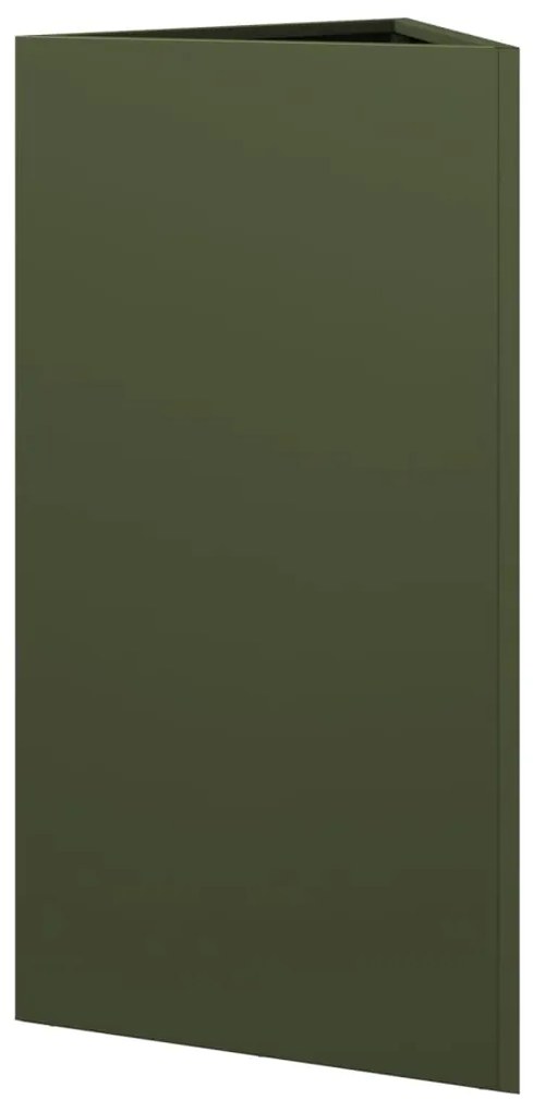 Vaso/floreira jardim triangular 40x34,5x70cm aço verde-azeitona