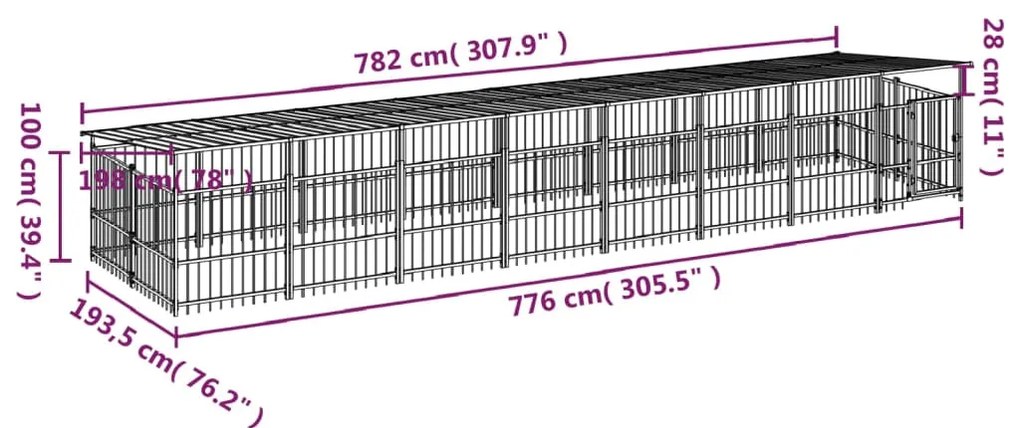 Canil de exterior com telhado 15,02 m² aço