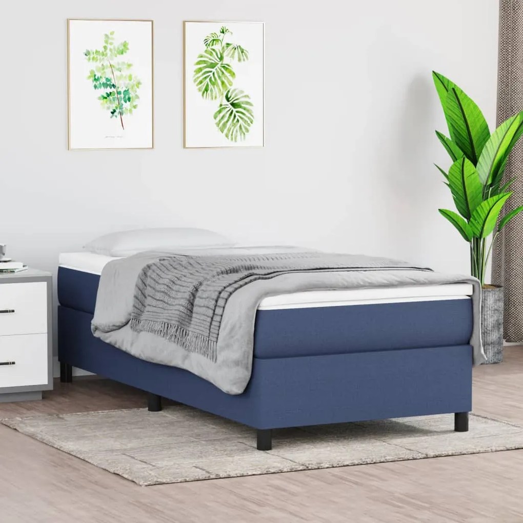 vidaXL Estrutura de cama com molas 100x200 cm tecido azul