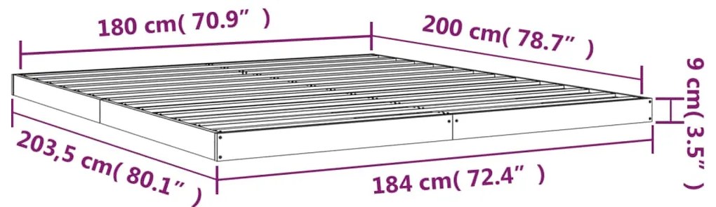 Estrutura de cama super king size 180x200 cm pinho maciço preto