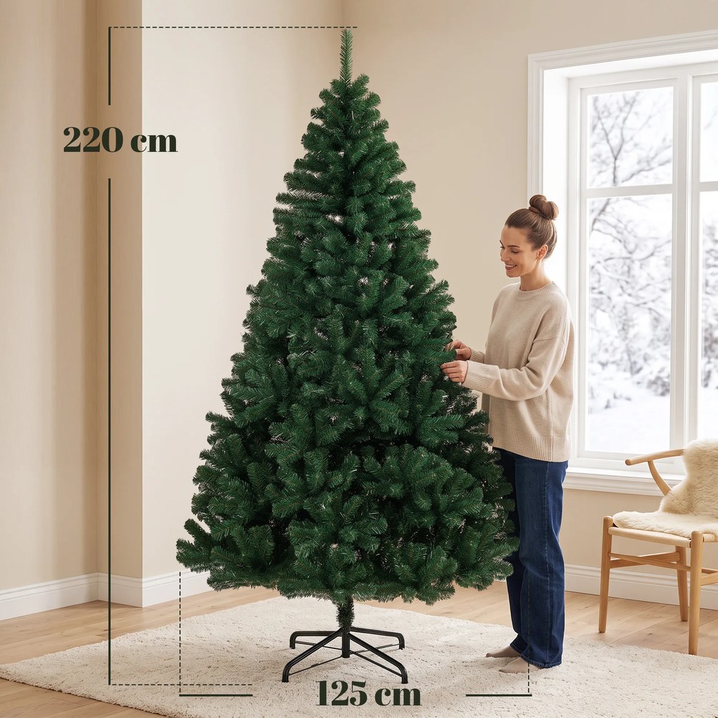 Árvore de Natal Abeto 230 cm com Ramos Articulados 1300 Pontas em PVC Ignífugo Montagem Rápida Base em Aço Ø125x230 cm Verde