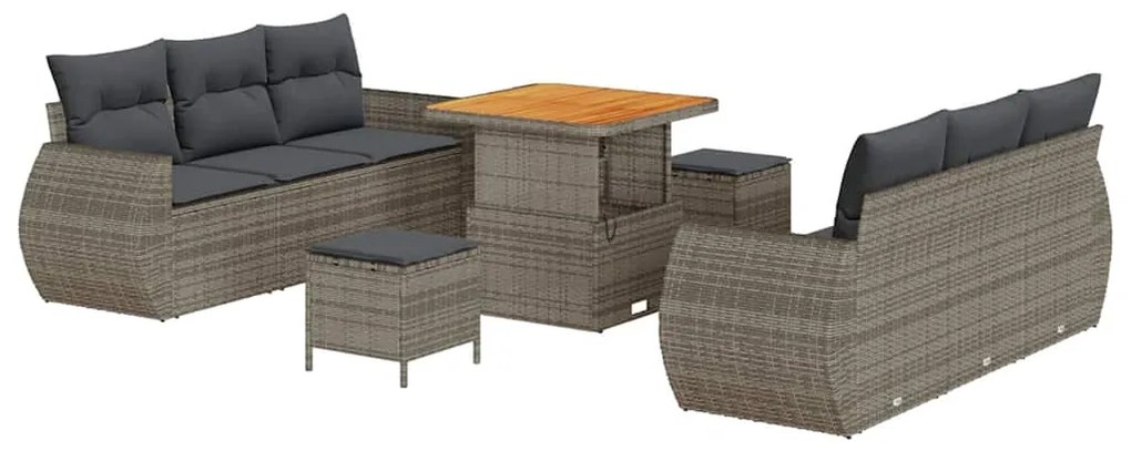 Conjunto de Sofá de Jardim de 9 Peças com Almofadas Cinza