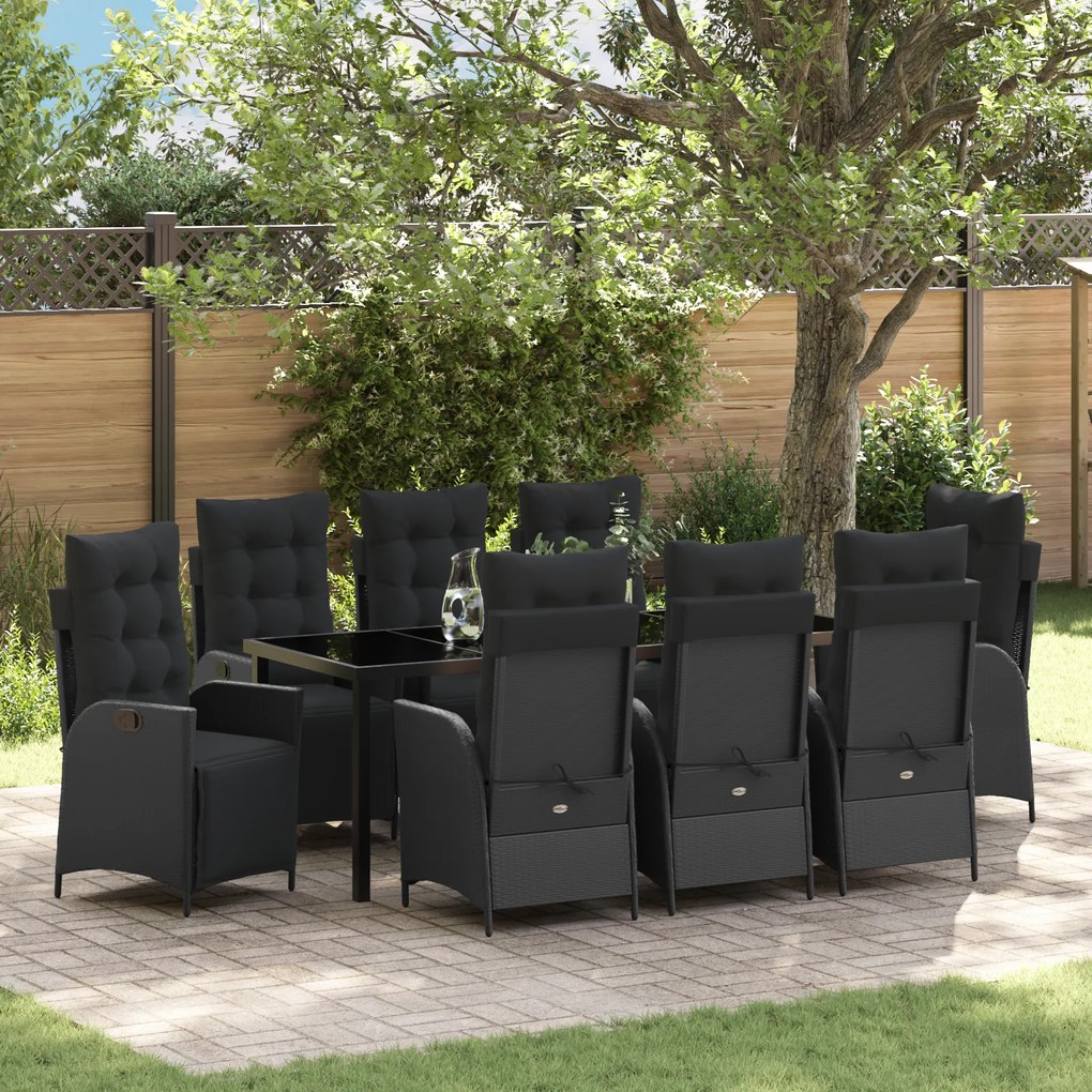 vidaXL Conjunto de Jantar de Jardim de 9 Peças Preto Vime Poliéster