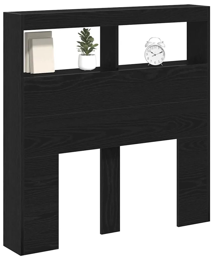 Armário cabeceira c/ luzes LED 100x17x102 cm carvalho preto