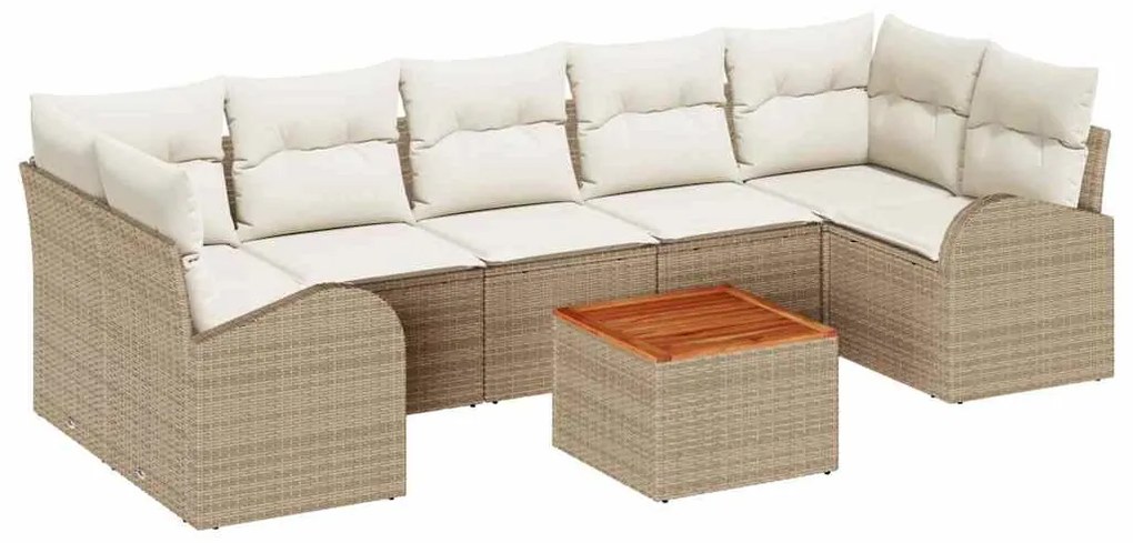 Conjunto de Sofá de Jardim de 8 Peças com Almofadas Beiges em Rattan d