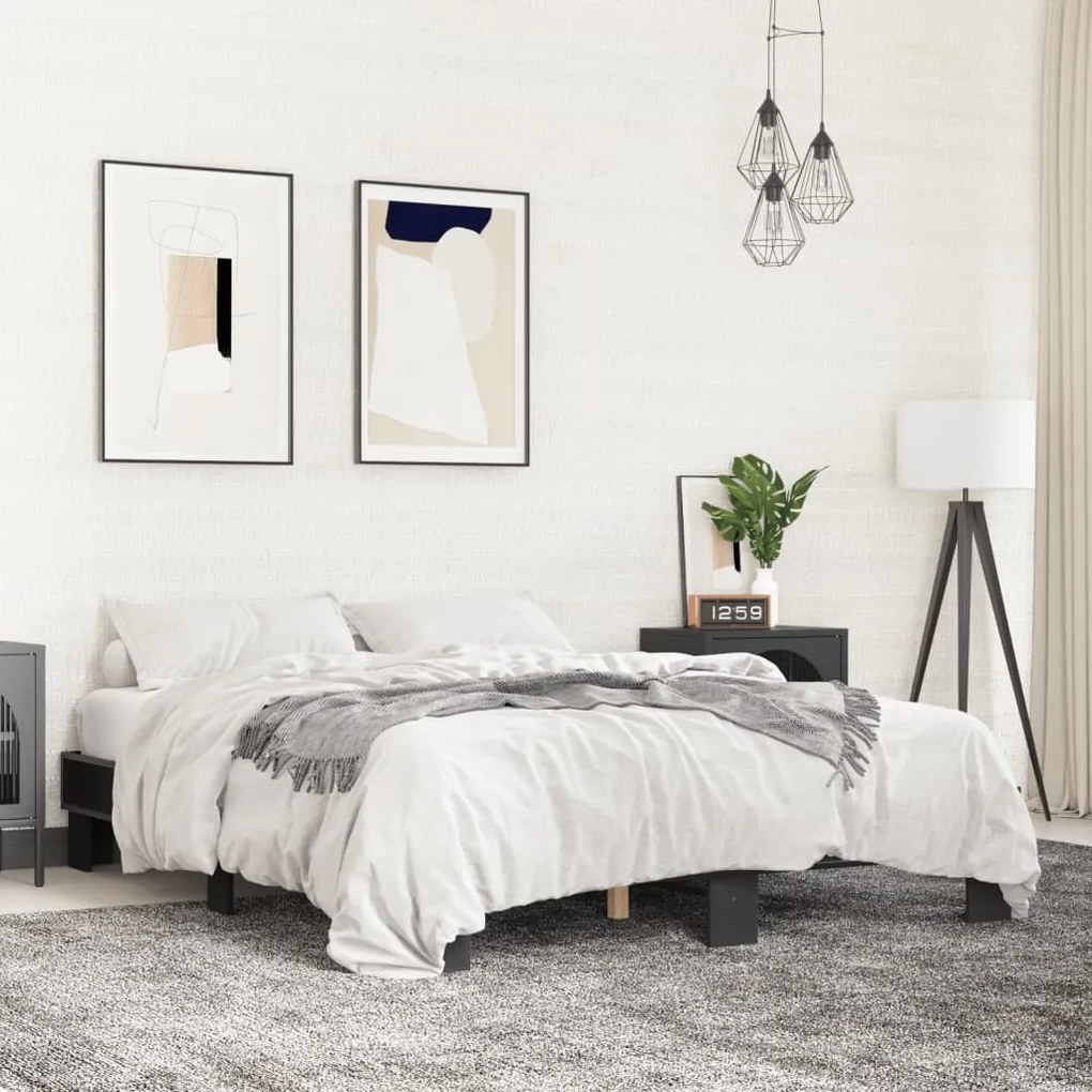 vidaXL Estrutura de cama 150x200 cm derivados de madeira/metal preto