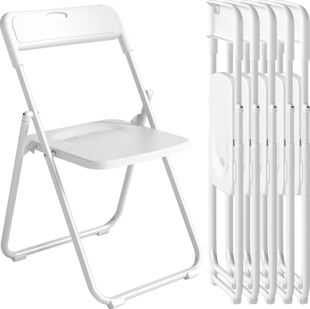 Conjunto de 6 Cadeiras Dobráveis com (MESA NÃO INCLUIDA) Encosto Curvo Assento Côncavo com Ventilação 48,5x47x75 cm Branco