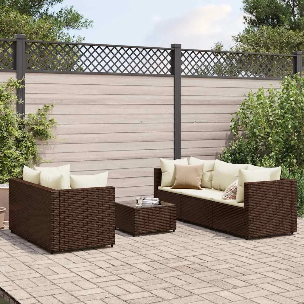 vidaXL 6 pcs conj. lounge jardim c/ almofadões 6 pcs vime PE castanho