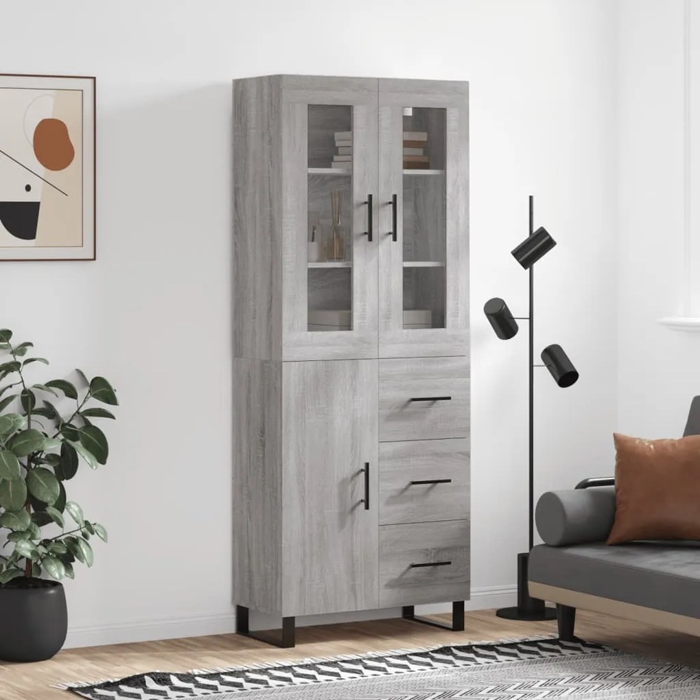 vidaXL Armário alto 69,5x34x180 cm derivados de madeira sonoma cinza