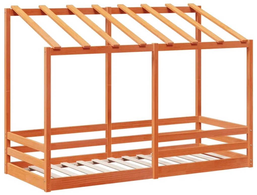 Cama infantil com telhado 75x190 cm pinho maciço castanho-mel