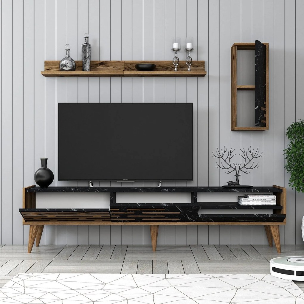 Unidade de TV Valensiya – Noz Preto Mármore – 180x35x45 cm