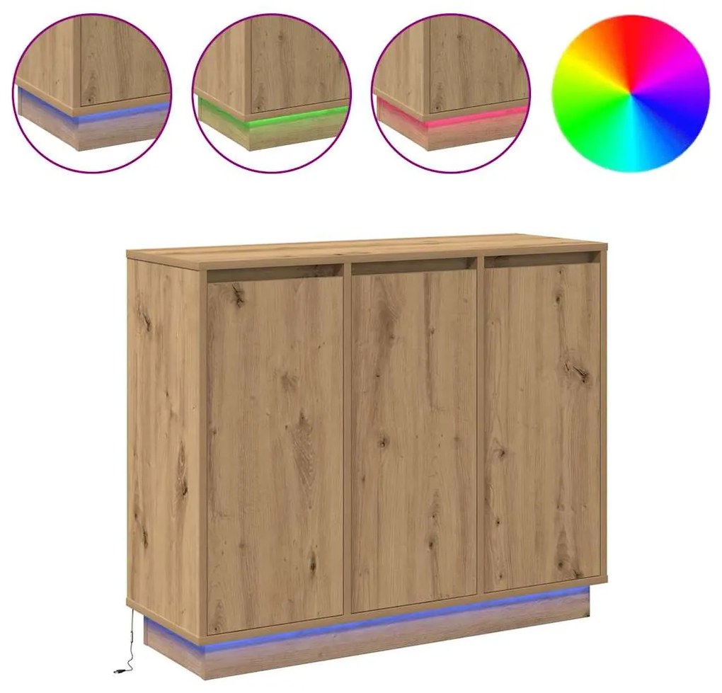 Sideboard vidaXL com LED Carvalho Artesanal 90x32x75 cm em Madeira de