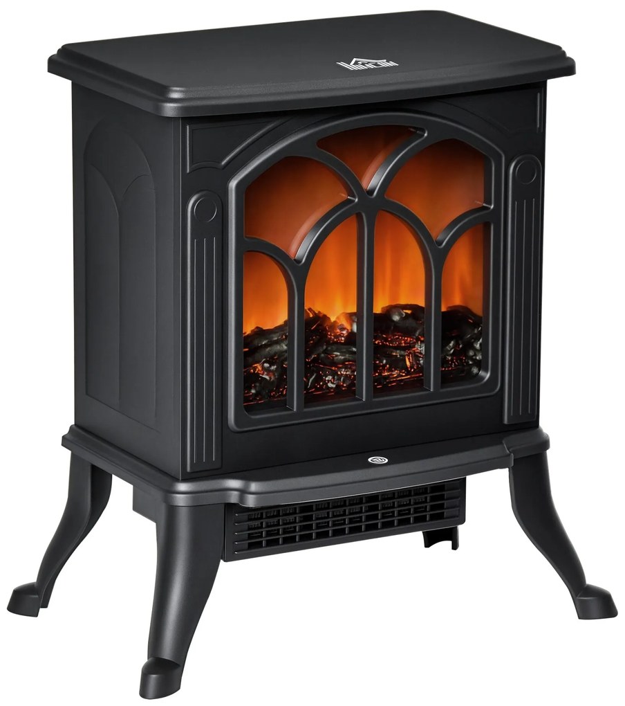 HOMCOM Lareira Elétrica 750/1500 W Lareira Decorativa com 2 Níveis de Potência Efeito Chama Proteção contra Sobreaquecimento Área de Cobertura 15-20 m² 37,3x23,1x44 cm Preto