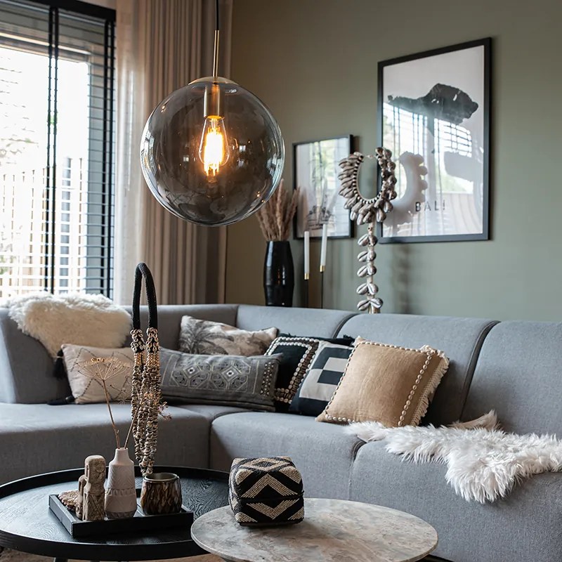 Candeeiro de suspensão inteligente latão com vidro fumê 30 cm incl. Wifi ST64 - Ball