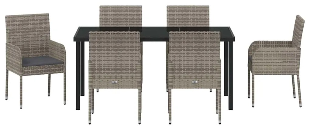 Conjunto de Jantar de Jardim com 7 Peças e Almofadas Cinza em Rattan S