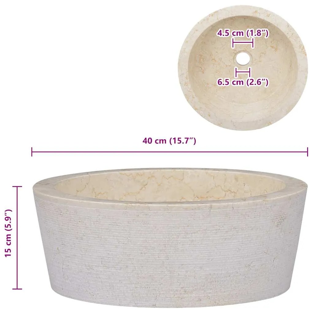 Lavatório Ø40x15 mármore cor creme
