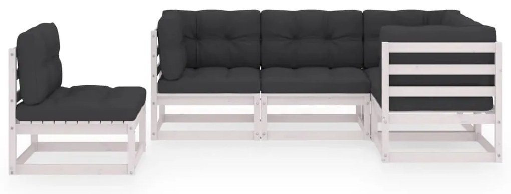 5 pcs conjunto lounge de jardim c/ almofadões pinho maciço