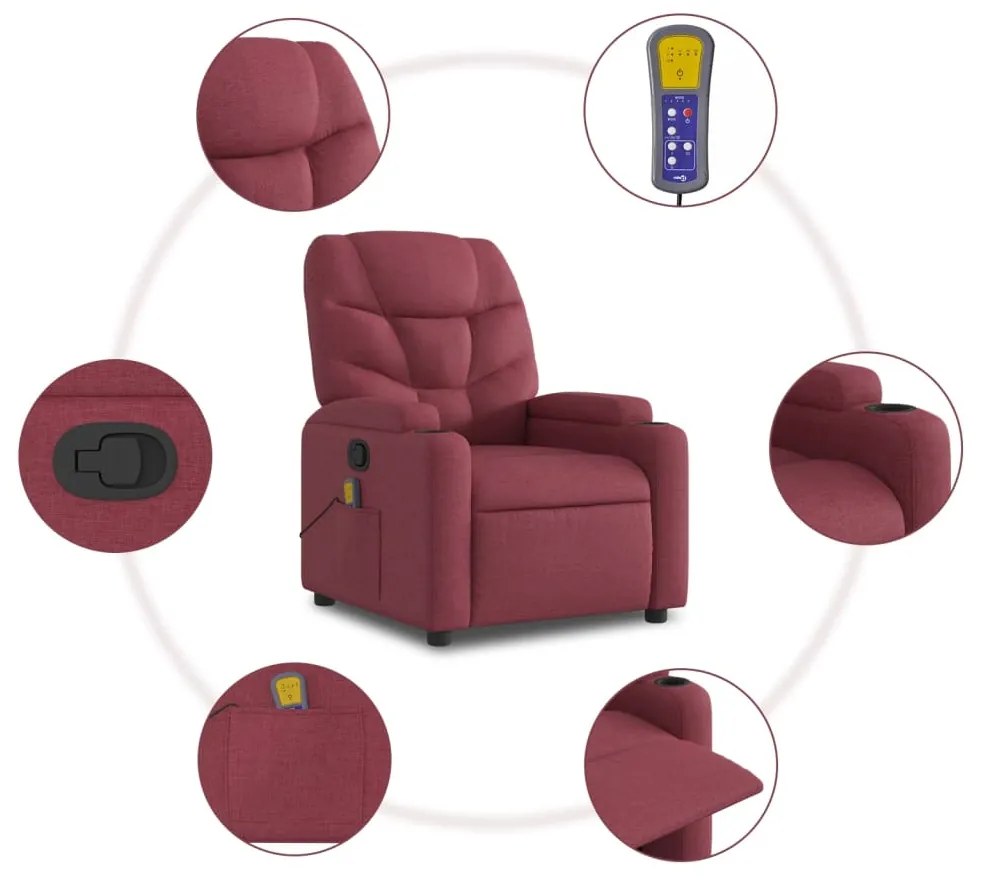 Poltrona de massagens reclinável tecido vermelho tinto