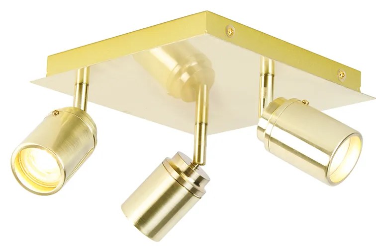 Foco de teto moderno para casa de banho em latão quadrado 3 luzes IP44 - Ducha Moderno