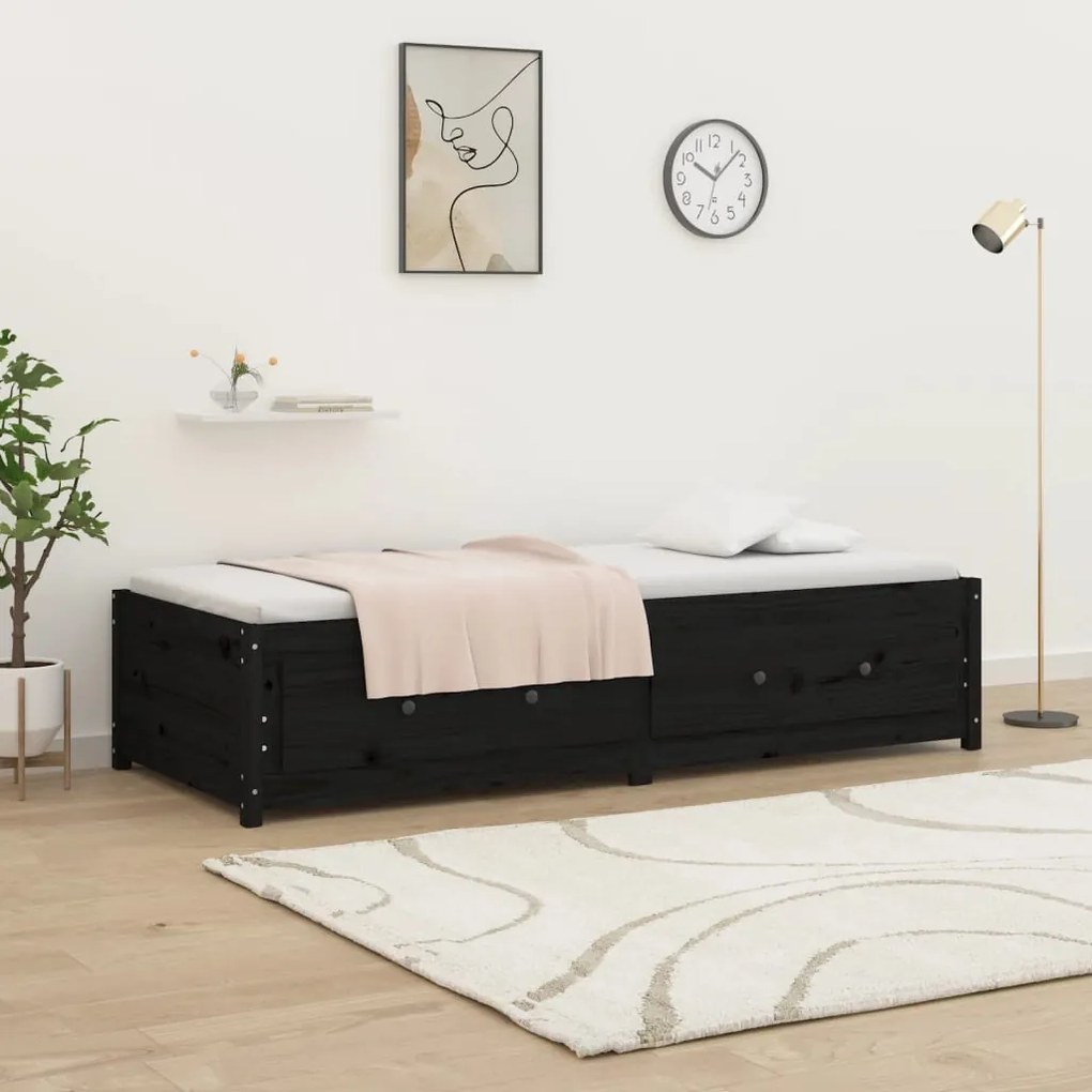 Sofá-cama de solteiro pequeno 75x190 cm pinho maciço preto