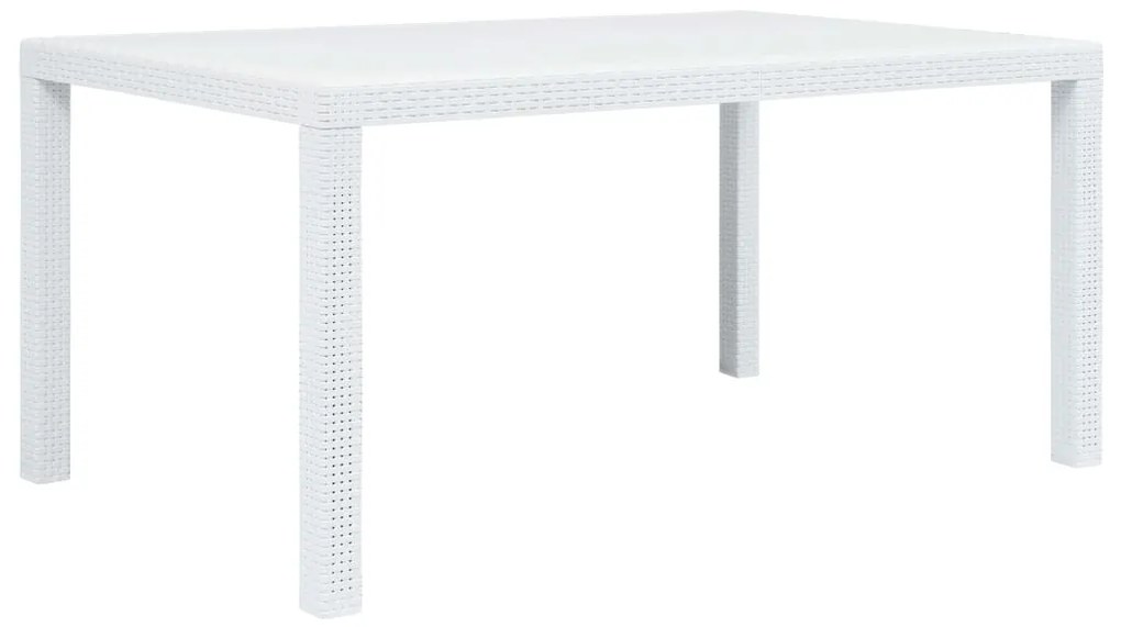 45604 vidaXL Mesa de jardim 150x90x72 cm plástico branco com aspeto de vime