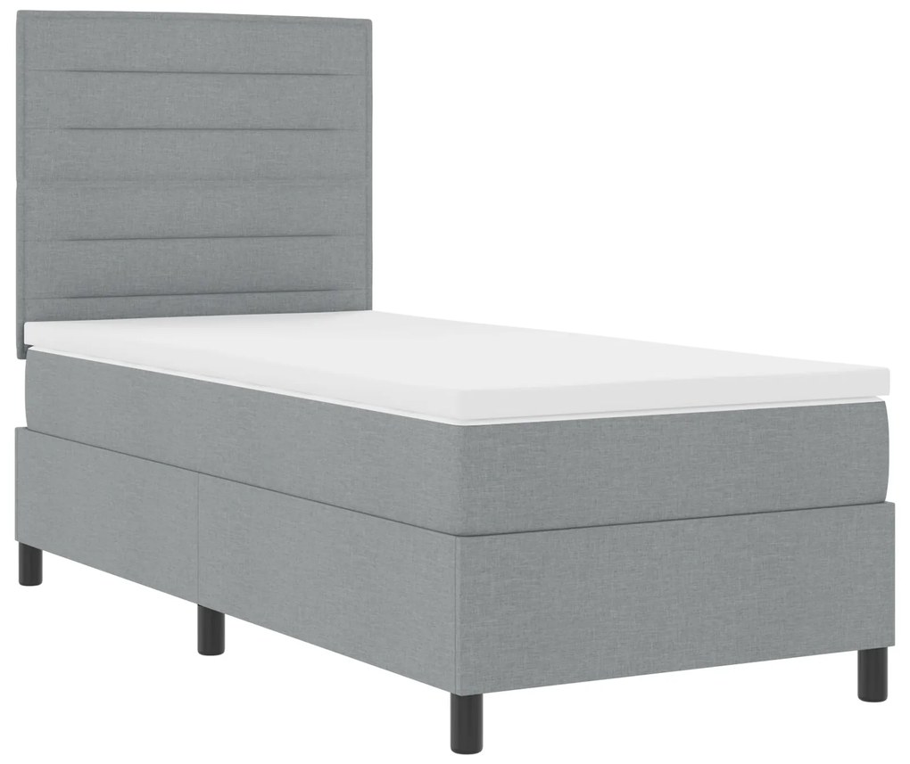 Cama Box Spring com Colchão Cinza Claro Individual Tecido