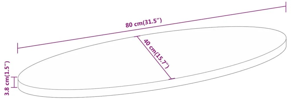 Tampo de mesa oval 80x40x3,8 cm madeira de mangueira maciça