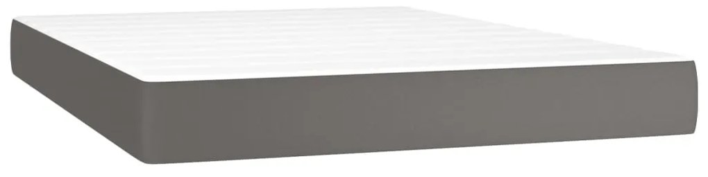 Cama box spring c/ colchão/LED 140x190cm couro artificial cinza