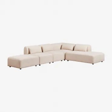 Sofá Modular De Canto Em 4 Peças Com Chaise Longue Direita E Puff Fogler Tecido Pele De Borrego Bege Creme - Sklum