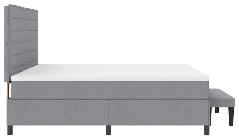 Cama Box Spring com Colchão e Banco Cinza Claro 200x200 cm Tecido