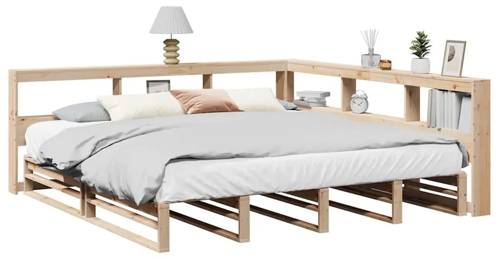vidaXL Cama com estante sem colchão 200x200 cm pinho maciço