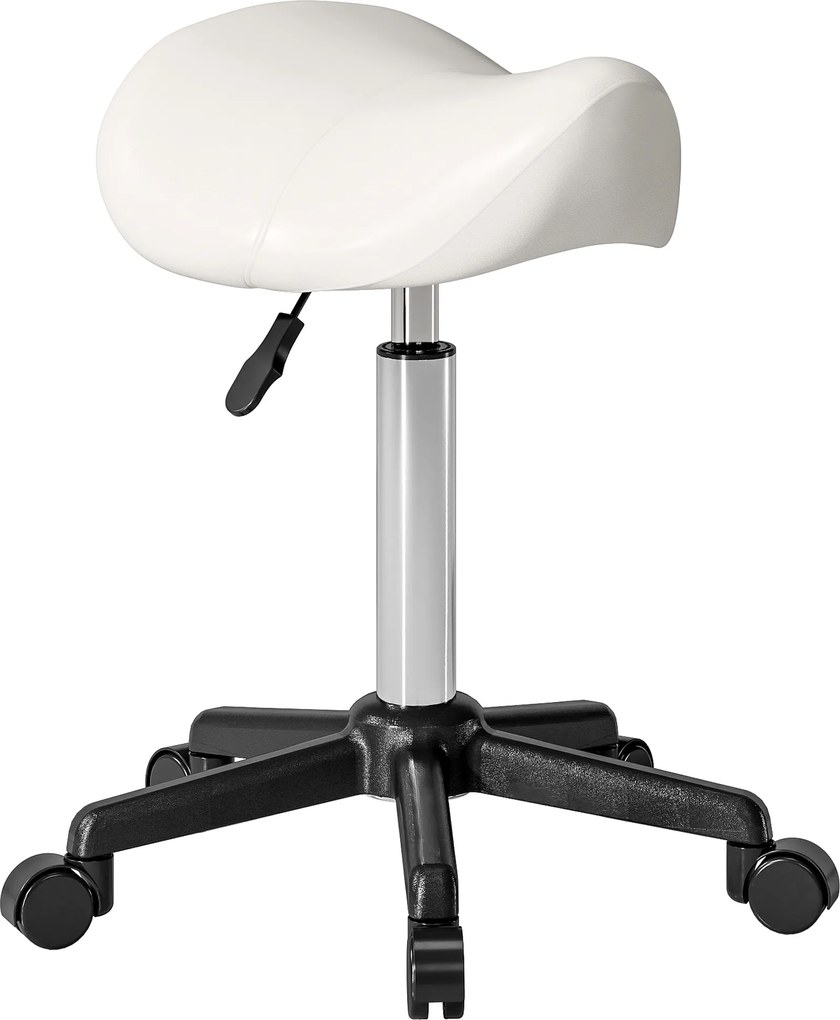HOMCOM Banqueta com rodízios, cadeira de trabalho com altura ajustável 45-57 cm e sela ergonómica, 48x47x45-57cm, branco | Aosom Portugal