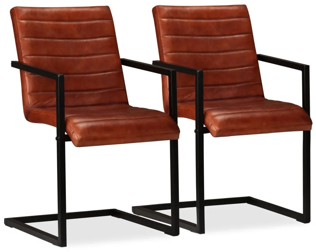 vidaXL Cadeiras de jantar 2 pcs couro genuíno castanho