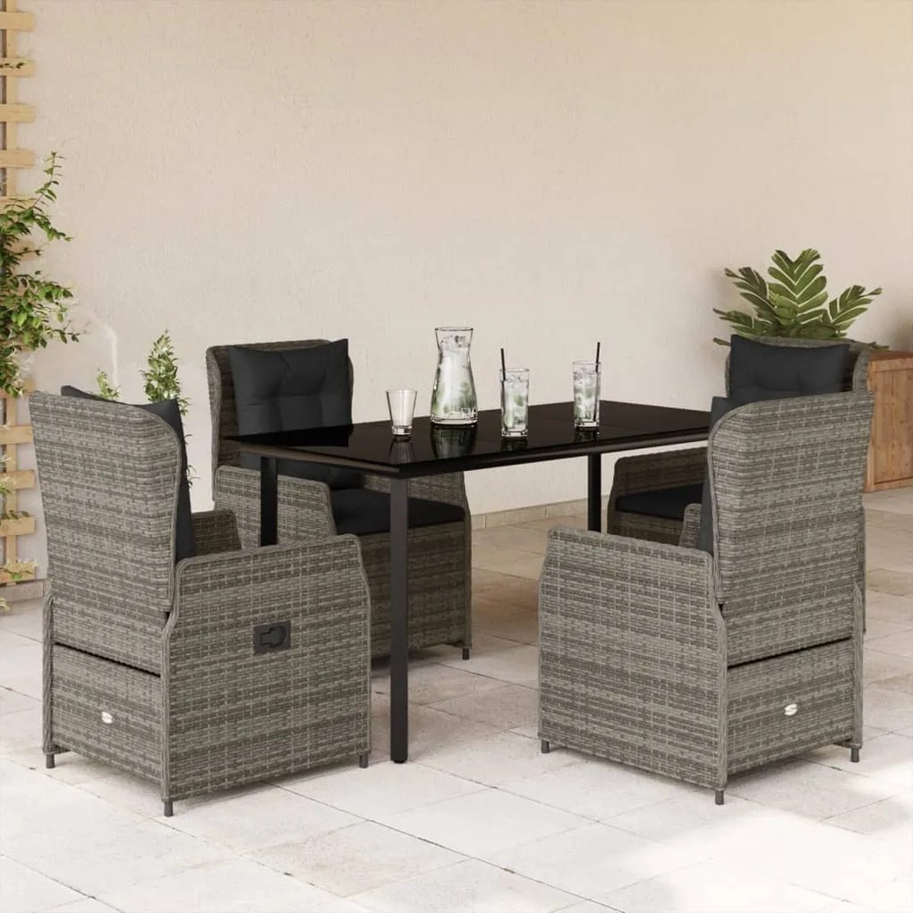 vidaXL 5 pcs conjunto de jantar p/ jardim c/ almofadões vime PE cinza