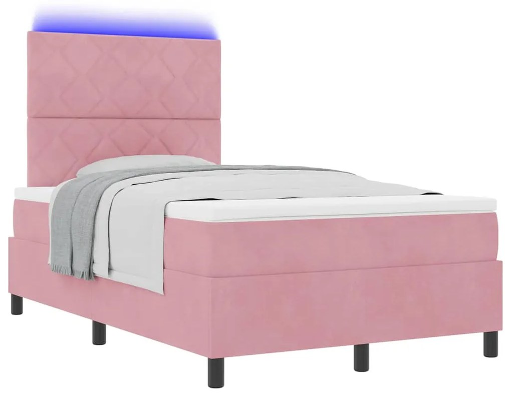 Cama Box Spring vidaXL com Colchão e LED Rosa 120x190 cm Veludo