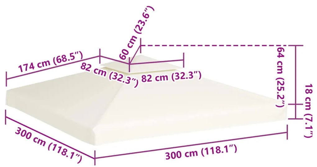 Cobertura de substituição p/ gazebo 310 g/m² branco nata 3x3 m