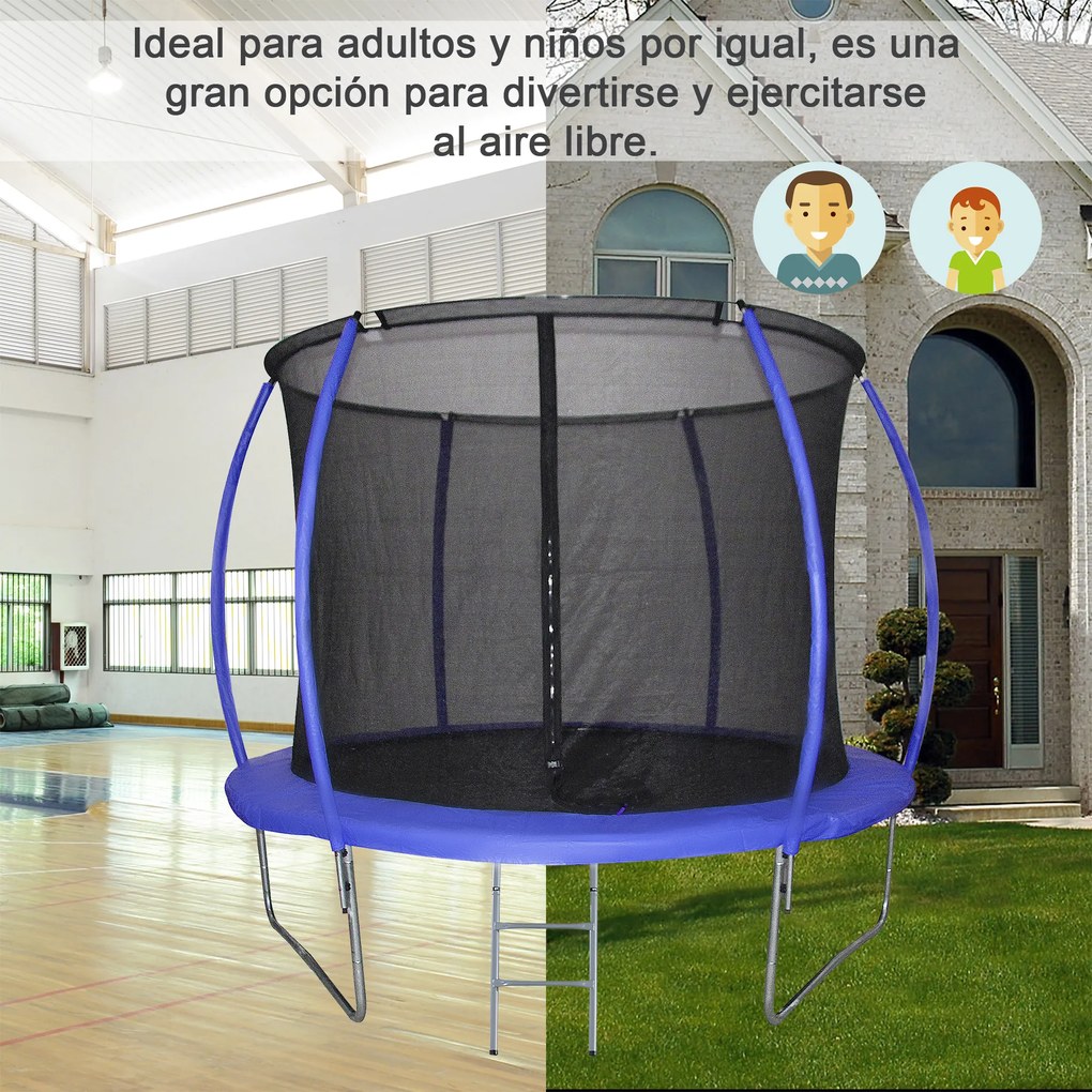 HOMCOM Trampolim de Jardim Φ244cm Trampolim para Crianças e Adultos cm Rede de Segurança Cobertura nas Bordas e Escada para Exterior Azul