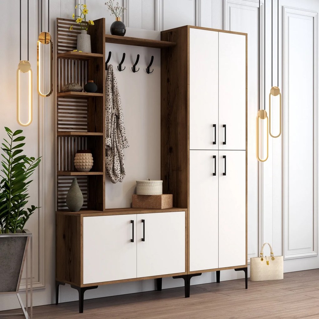 Hall Stand Viyana DA – Nogueira e Branco – 150x200x35 cm