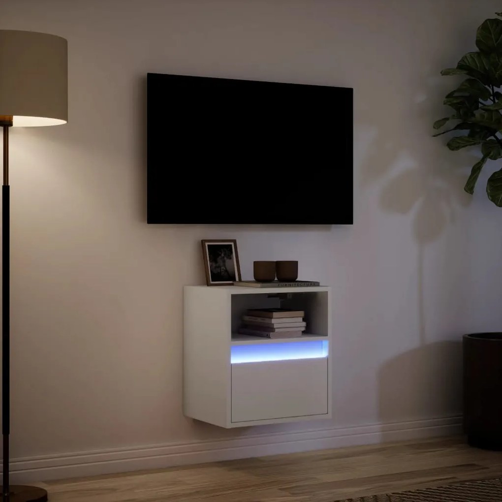 Móvel de parede para TV com luzes LED 41x31x45 cm branco