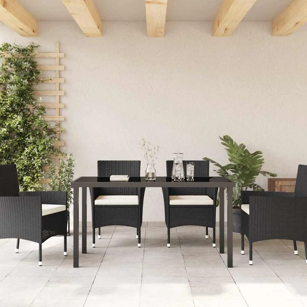 Mesa de Jardim Preta 140x80x73 cm Vidro Temperado
