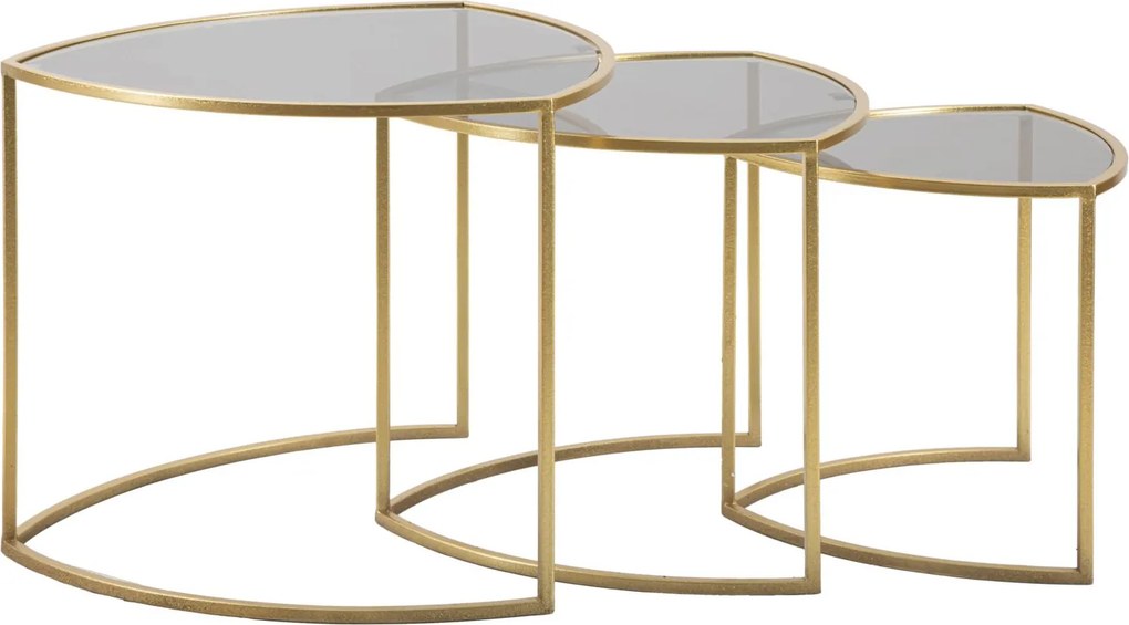 CONJUNTO DE 3 MESAS DE CENTRO TRIANGULARES Ø 60X50-50X45-40X40 CM DOURADO