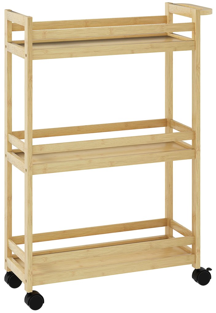 HOMCOM Carrinho para Casa de Banho de Bambu com 3 Níveis Carrinho de Arrumação para Casa de Banho Cozinha 55x20x75 cm Madeira | Aosom Portugal